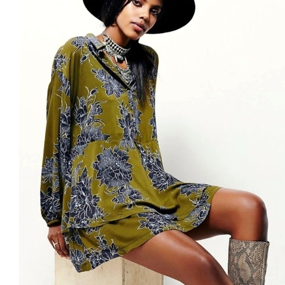 Free People Shake It Mini Dress Women S Olive Floral Boho Whimsigoth Romantic